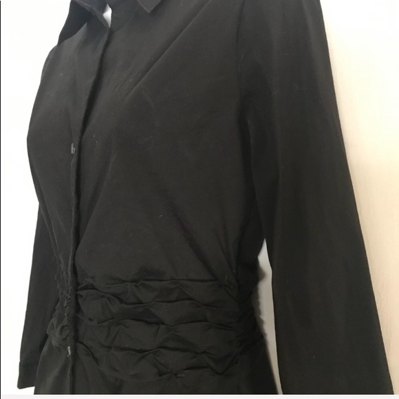 THEORY Shirt Ruched Waist Button down Long Sleeve Cotton Stretch Blend Black S - Picture 3 of 11